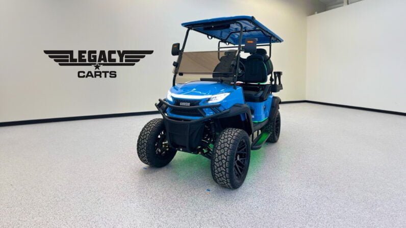 Street-legal Venom 4-Passenger coastal blue Golf Cart with speakers, underglow lights, and Apple CarPlay by Legacy Carts Arizona