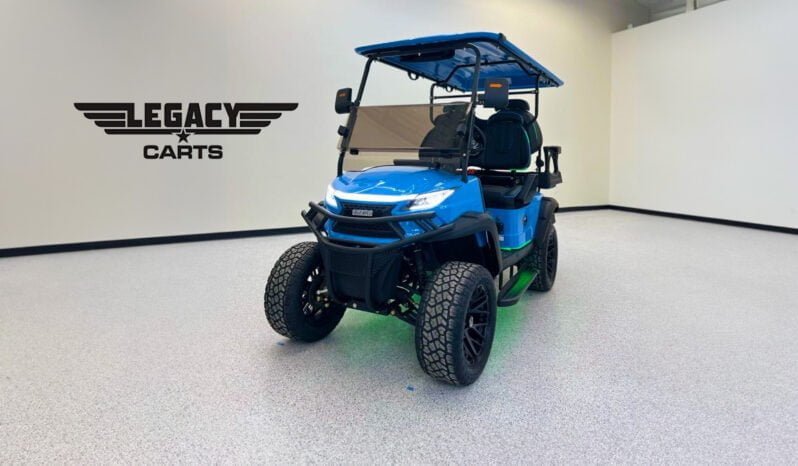 Street-legal Venom 4-Passenger coastal blue Golf Cart with speakers, underglow lights, and Apple CarPlay by Legacy Carts Arizona